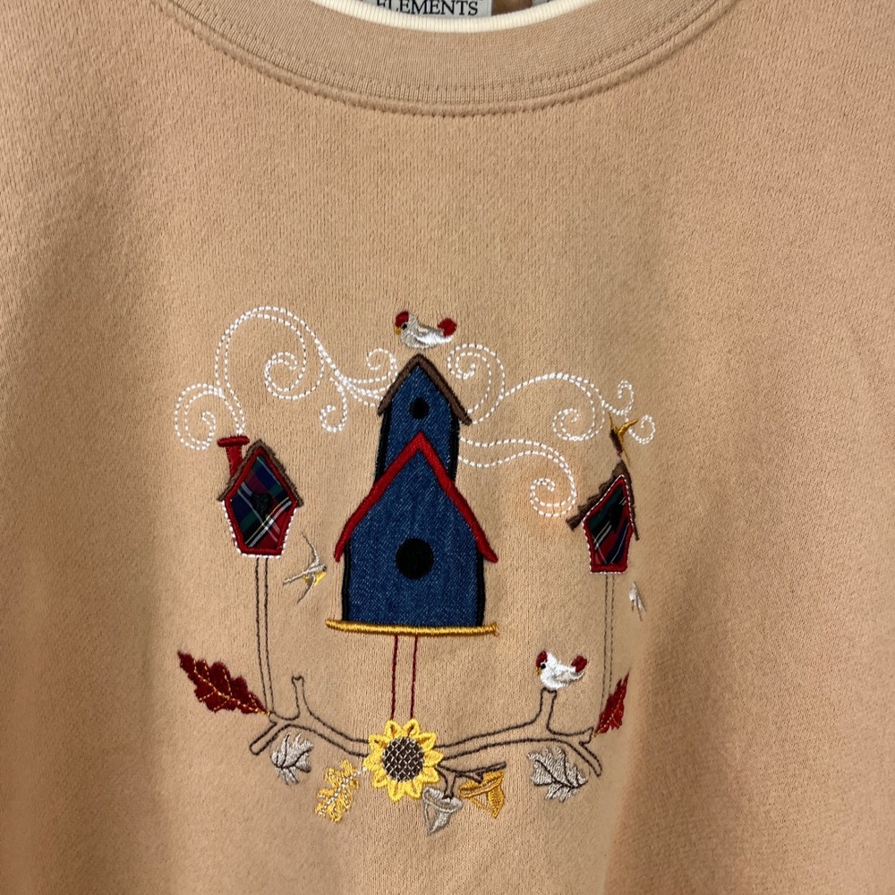 Classic Elements Crewneck Sweatshirt Womens‎ XL Grannycore Birdhouse Embroidered - Picture 3 of 5